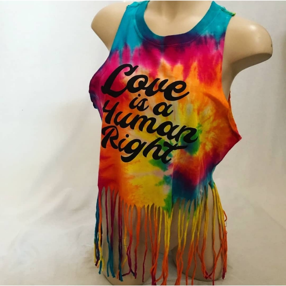 🏳️‍🌈"Love is a Human Right" Tie Dye Fringe Top
